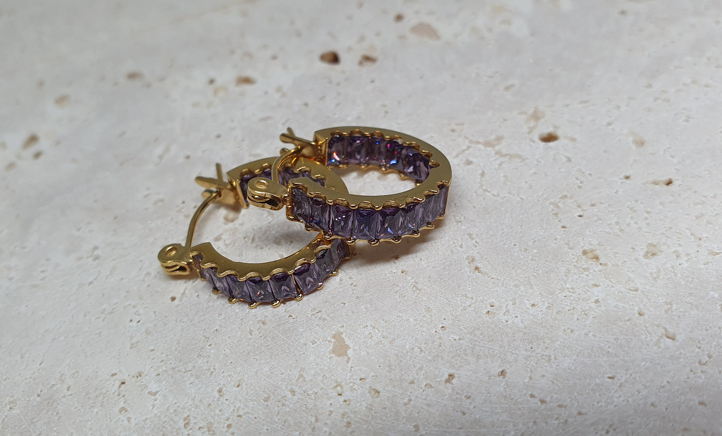 Baguette Amethyst Hoop Earrings