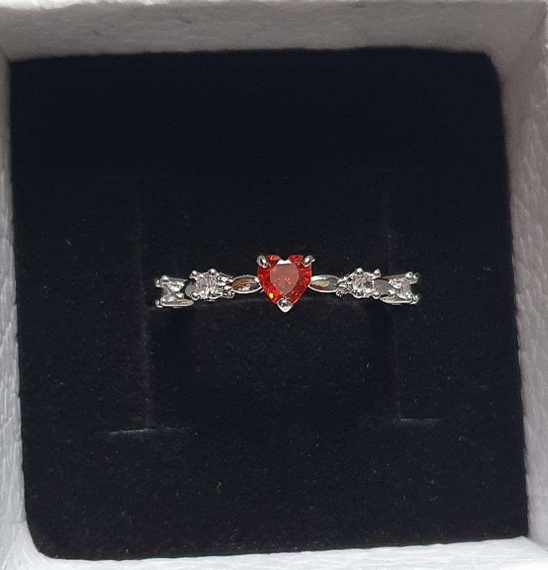 Red Heart Ring Silver