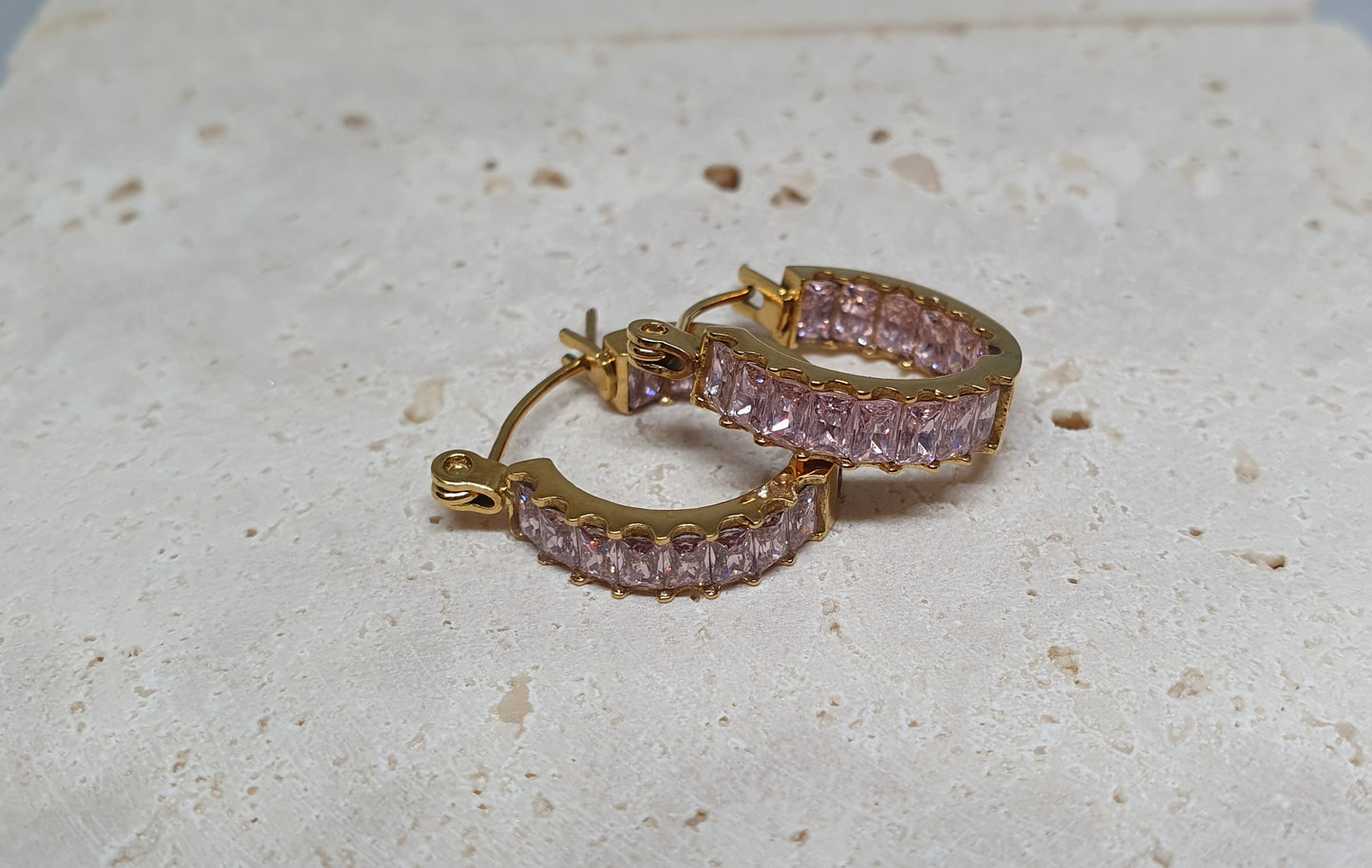 Baguette Pink Hoop Earrings