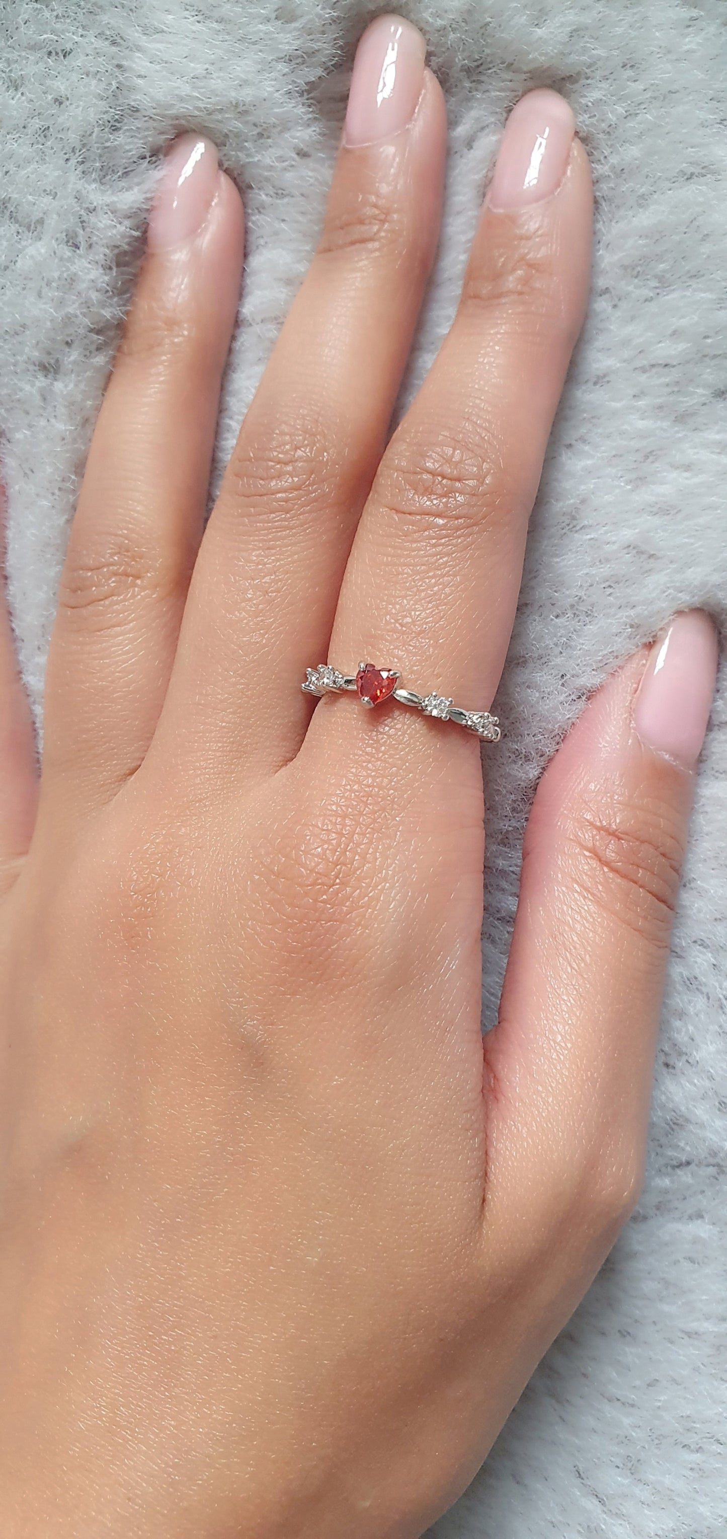 Red Heart Ring Silver