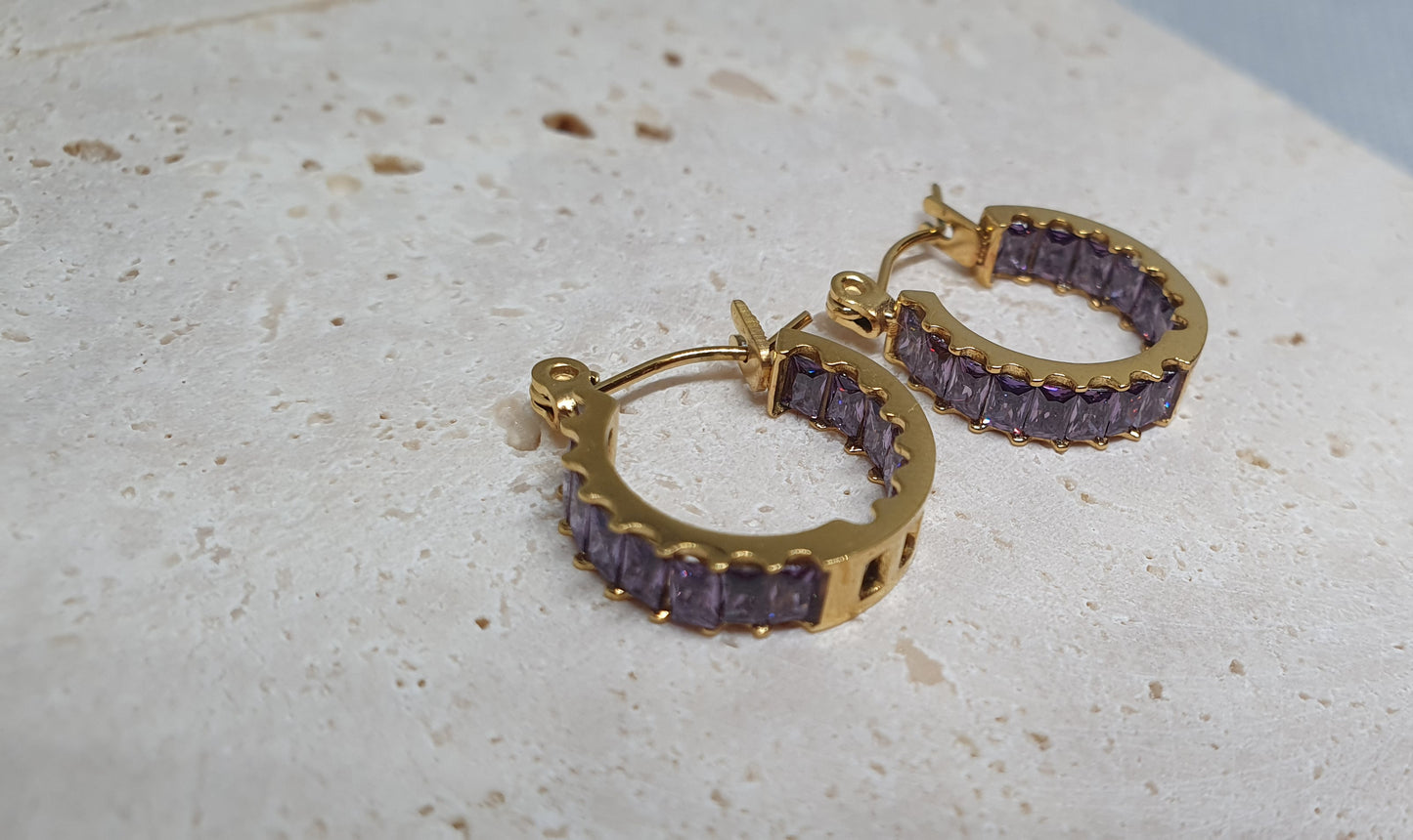 Baguette Amethyst Hoop Earrings