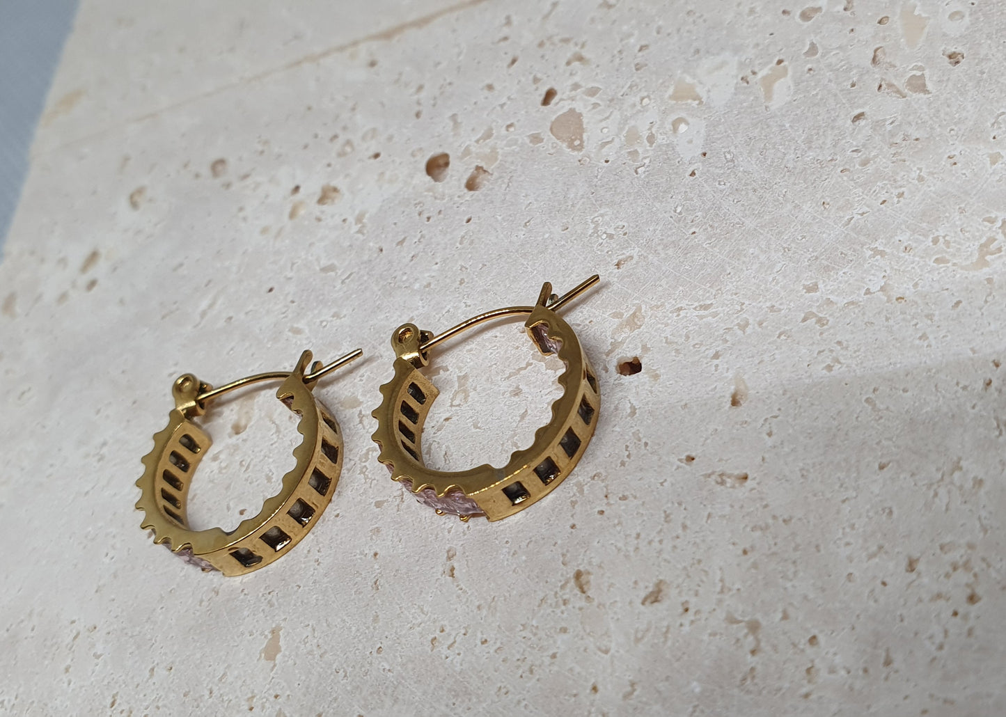 Baguette Pink Hoop Earrings