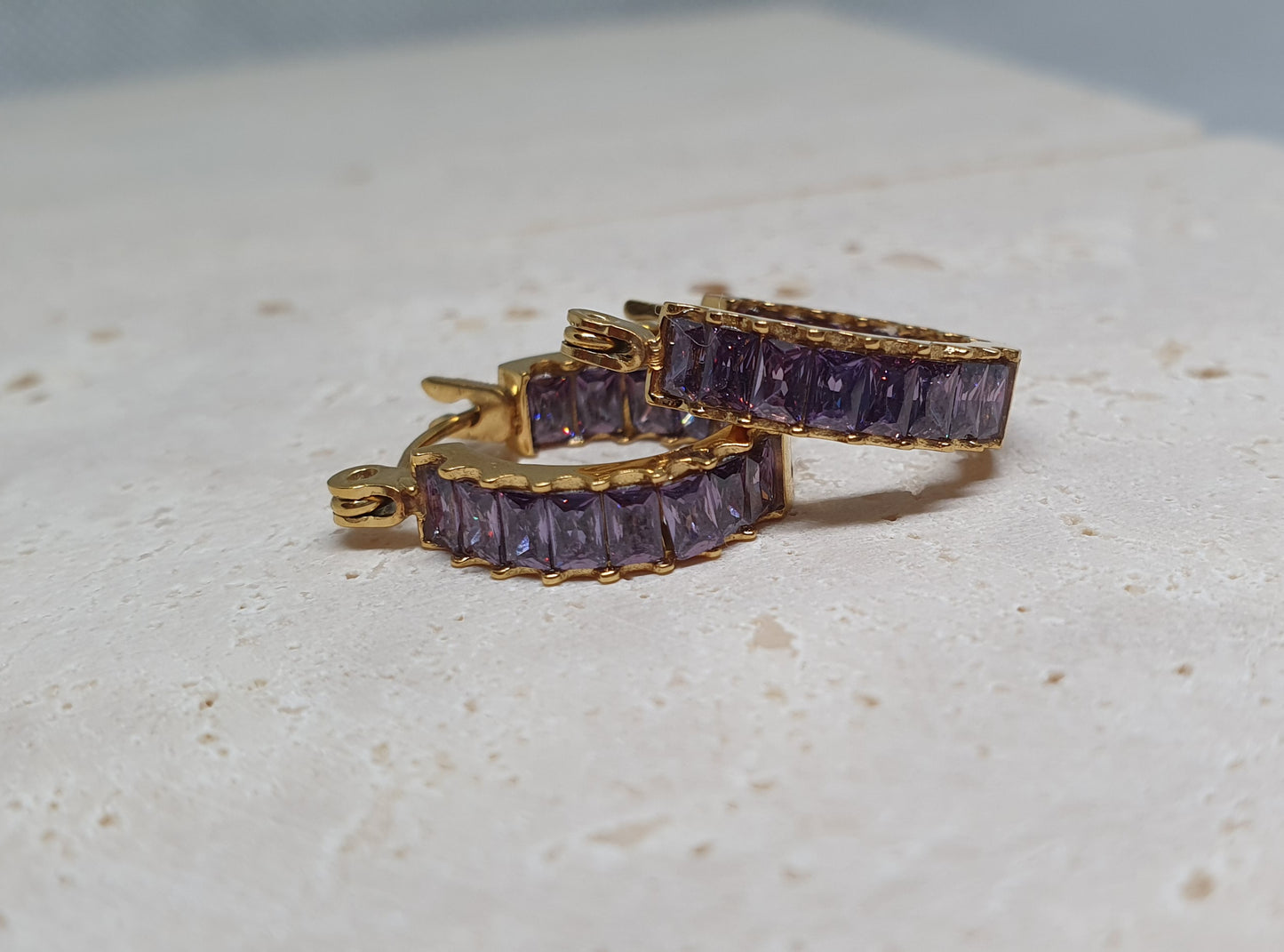 Baguette Amethyst Hoop Earrings