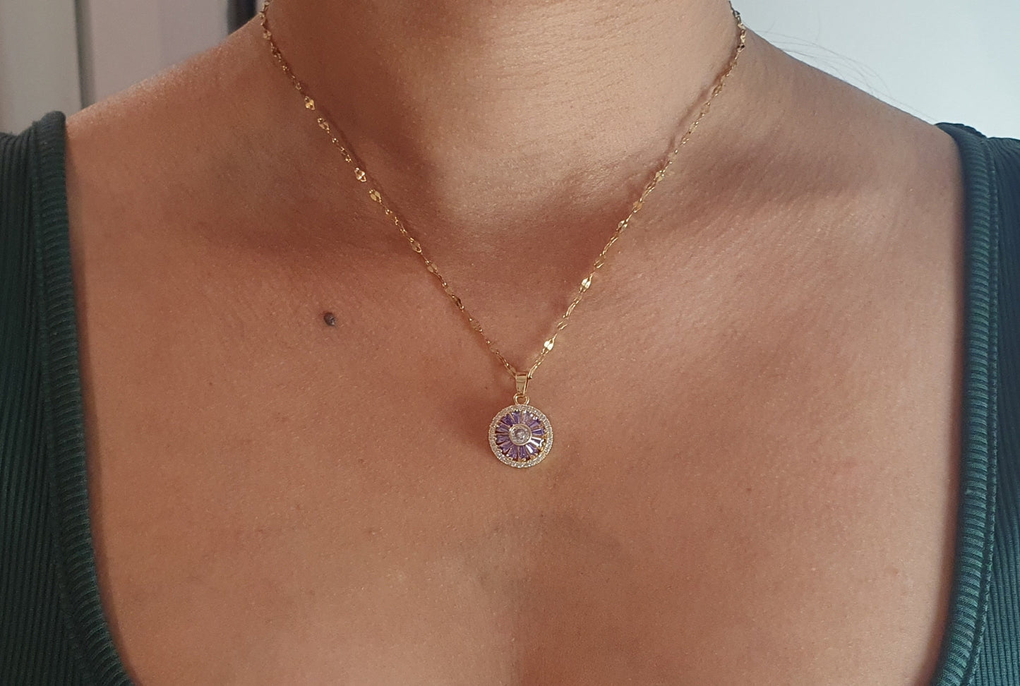 Spinning Amethyst Pendant Necklace