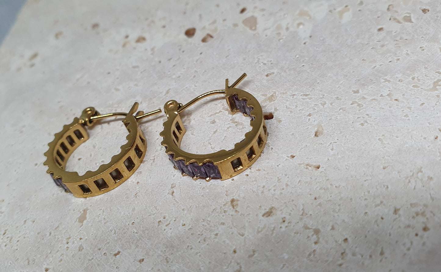 Baguette Amethyst Hoop Earrings