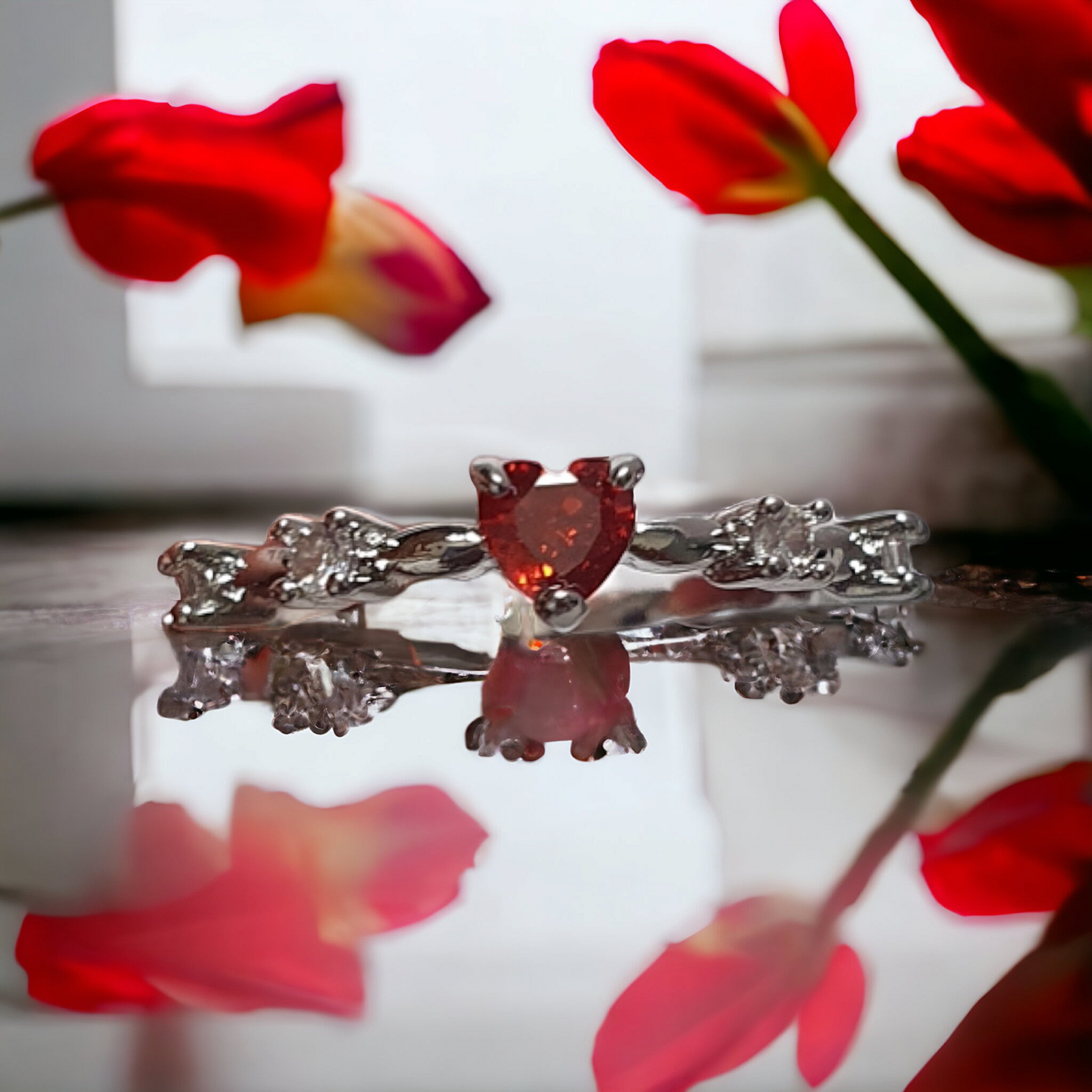 Red Heart Ring Silver