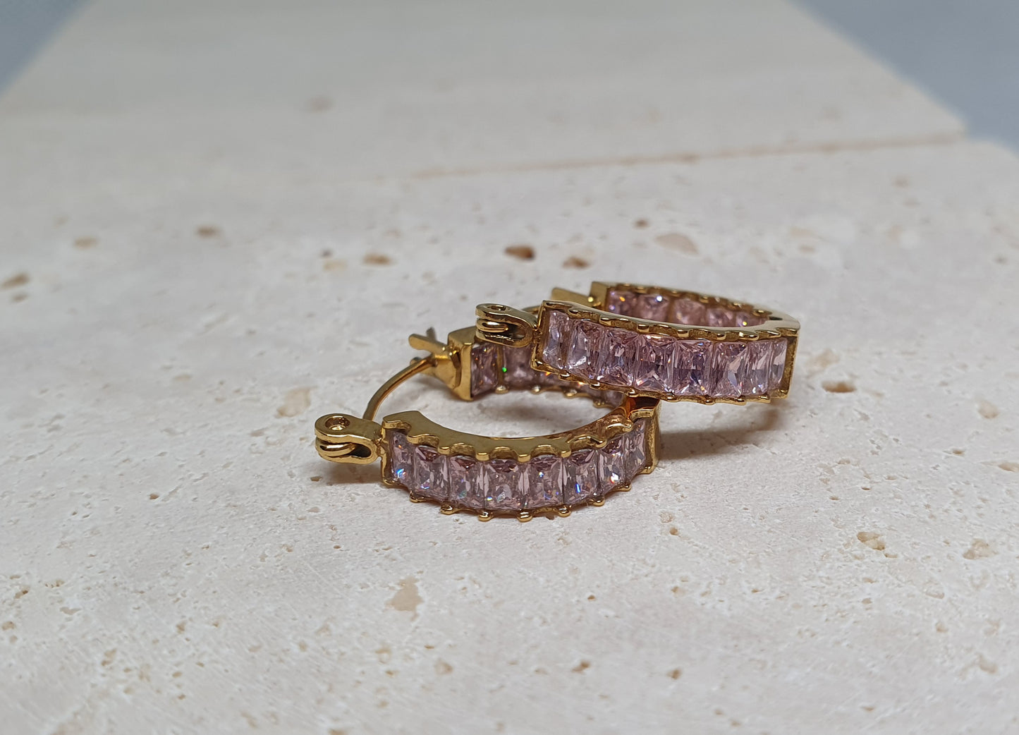 Baguette Pink Hoop Earrings